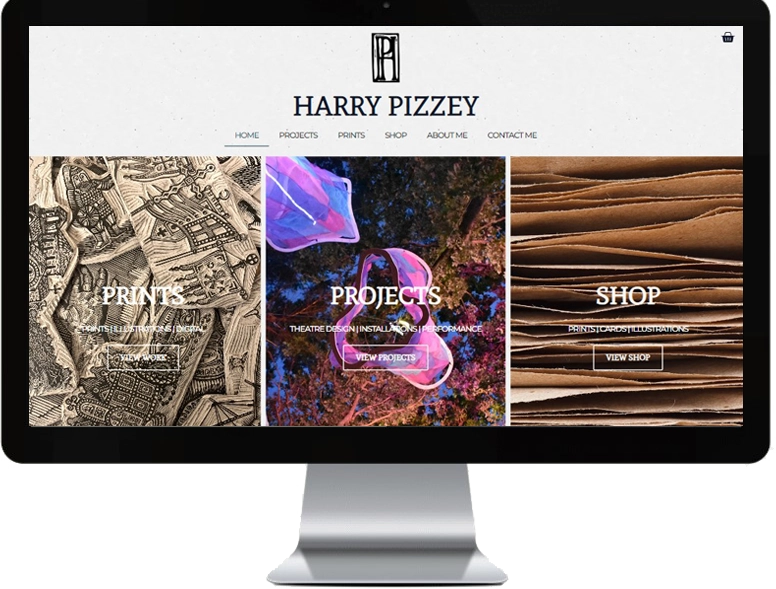 Image of Harry Pizzey Website shown within a macbook screen